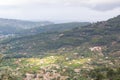 Aerial view of Biniaraix, a small village in Soller Valley surrounded by the Serra deÃÂ TramuntanaÃÂ mountains Royalty Free Stock Photo